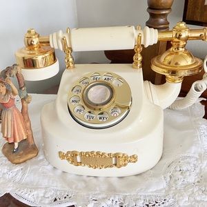 Vintage Dial Phone Cream Gold Feminine Boudoir Cottage Core Decor